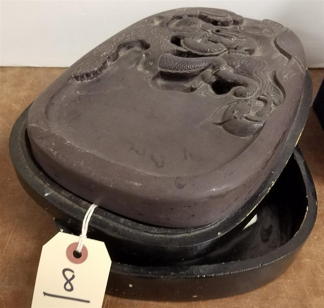 CHINESE INK STONE W/ FITTED LACQUER BX, 1.5"H X 7.25"W (1 of 5)