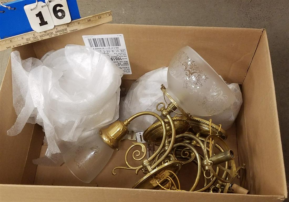 BX 4 GAS + ELEC. BRASS WALL LIGHTS W/ SHADES, 16.5"H X (1 of 2)