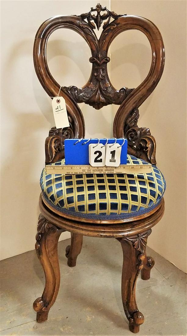 c.1860 CARVED WALNUT PIANO STOOL (1 of 2)