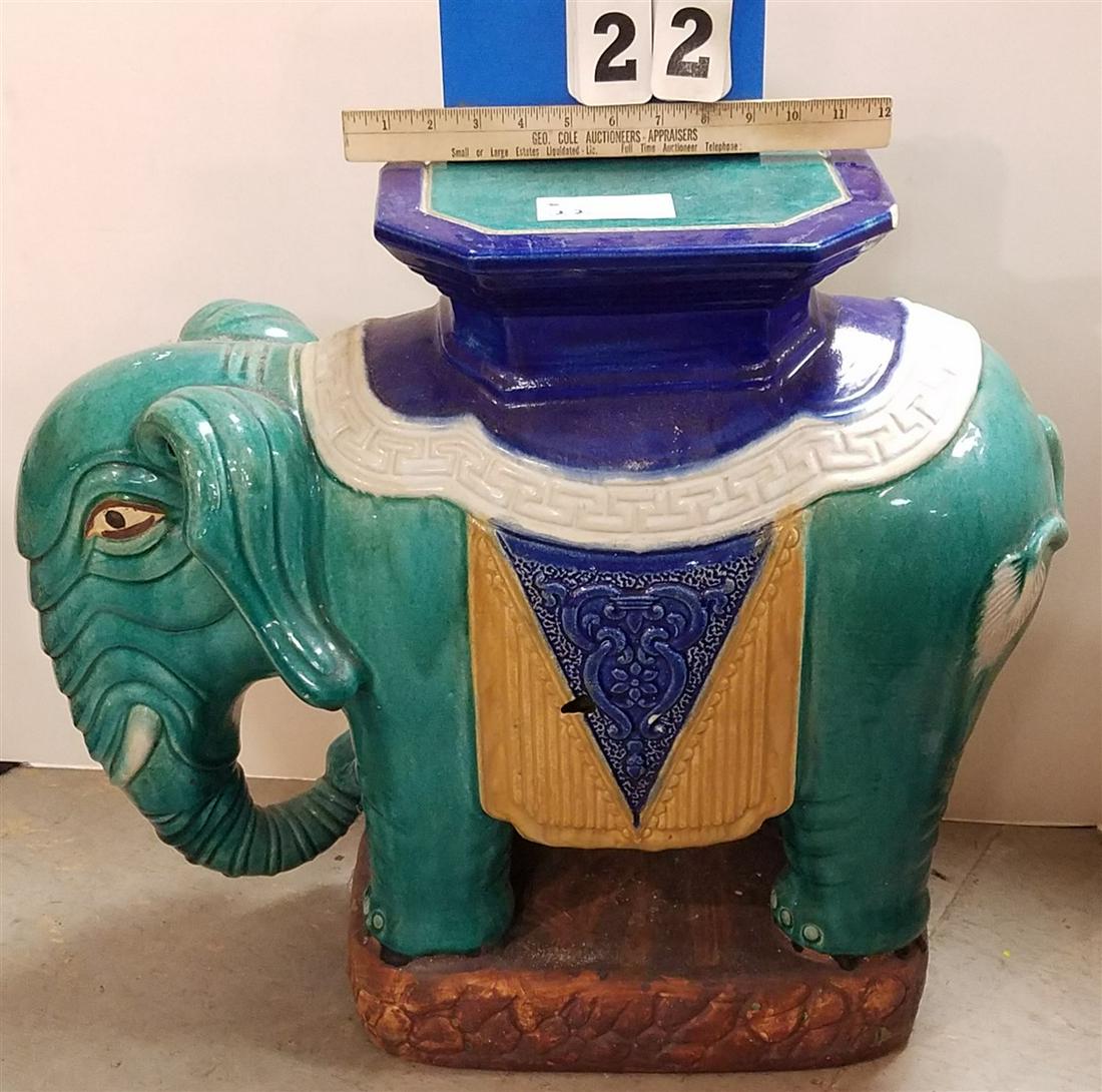 PR. GLAZED POTTERY ELEPHANT GARDEN SEATS, 21.5"H X 24"L (1 of 4)