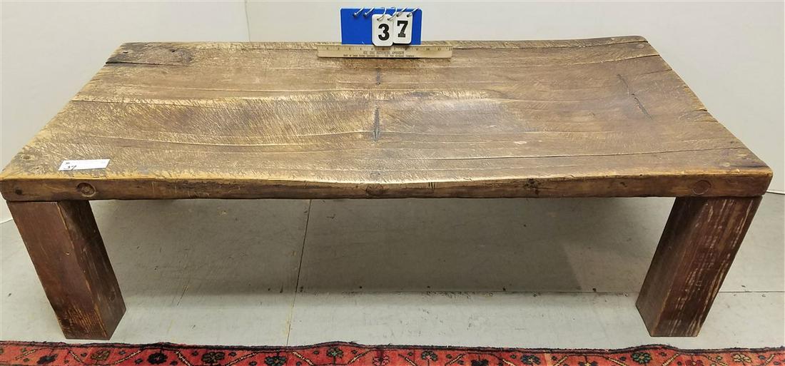 PRIM. BUTCHER BLOCK TOP COFFEE TABLE, 14.5"H X 4'W X (1 of 2)