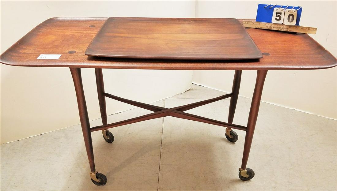 MID CENTURY TEAK SERVING STAND, 27.25"H X 45 5"W X (1 of 6)