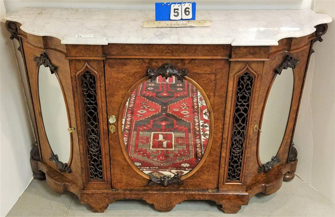 c.1860 BURL WALNUT MARBLE TOP 3 DRAWER CABINET, (MARBLE (1 of 7)