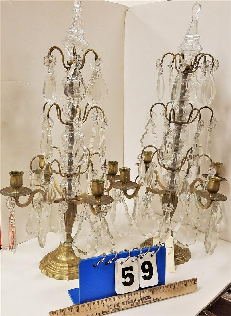 PR. BRONZE + CRYSTAL CANDELABRA, 22.5"H (1 of 3)