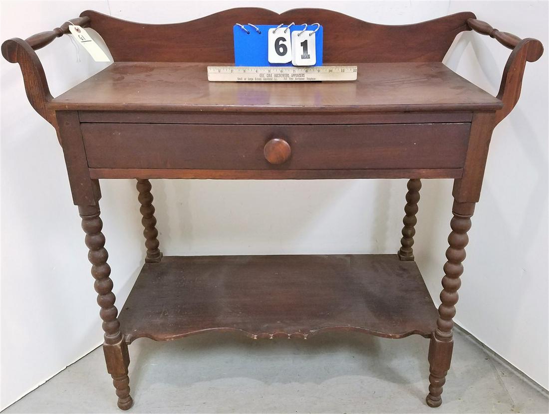 19th c. SAUSAGE TURNED 1 DRAWER WASH STAND, 32.5"H X (1 of 1)