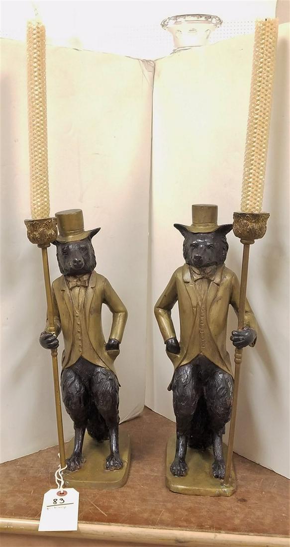 PR. BRONZE FOX CANDLESTICKS, 15.25"H (1 of 1)