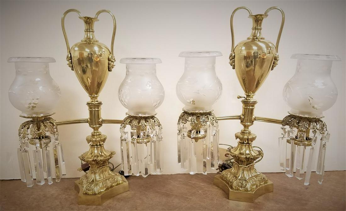 PR EARLY 19TH C BRONZE DOUBLE ARM ASTRAL LAMPS 21"H X (1 of 1)