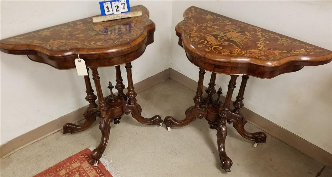 PR C1860 WALNUT GAME TABLES W/ ELABORATELY INLAID TOPS (1 of 5)