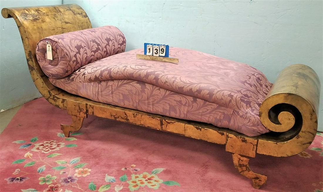 GILT STEEL FRAME EMPIRE STYLE RECAMIER, 33"H X 27.5"W X (1 of 3)
