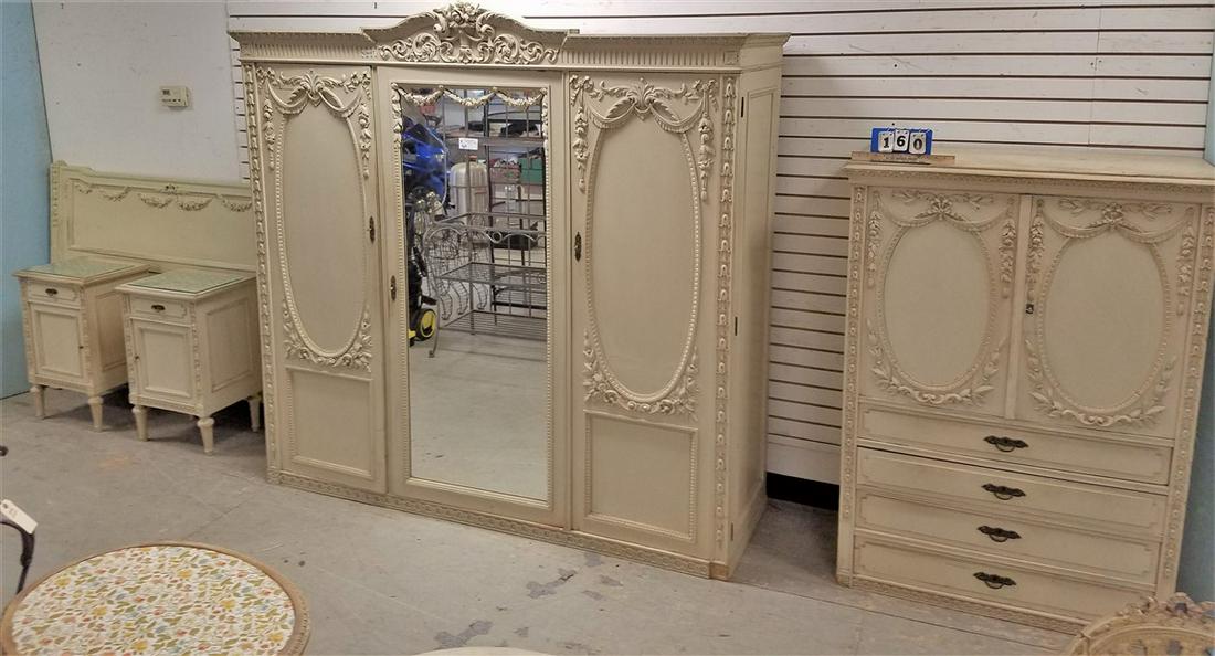 c.1890 9PC. PTD. BED SET, 3 DOOR ARMOIRE 78.5"H X (1 of 11)