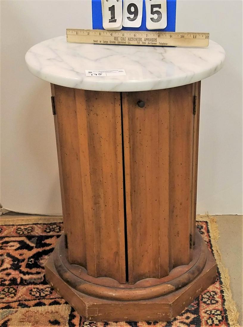 MARBLE TOP COLUMN END STAND CABINET, 22"H X 16" DIAM. (1 of 3)