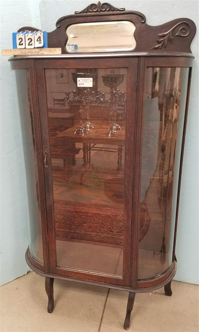 OAK CURVED GLASS CHINA CABINET, 69.5"H X 39"W X 13"D (1 of 2)