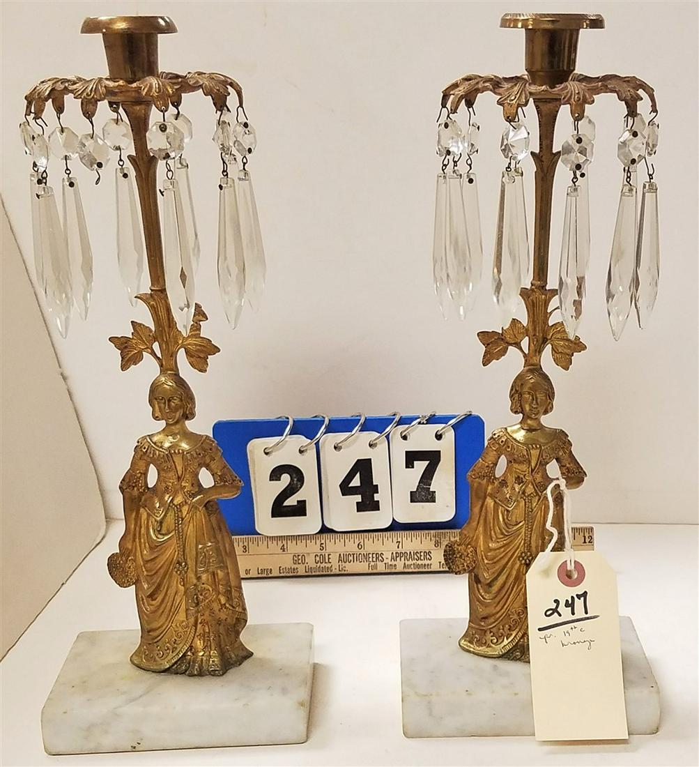 PR 19TH C BRONZE FIGURAL CANDLESTICKS 14" (1 of 2)