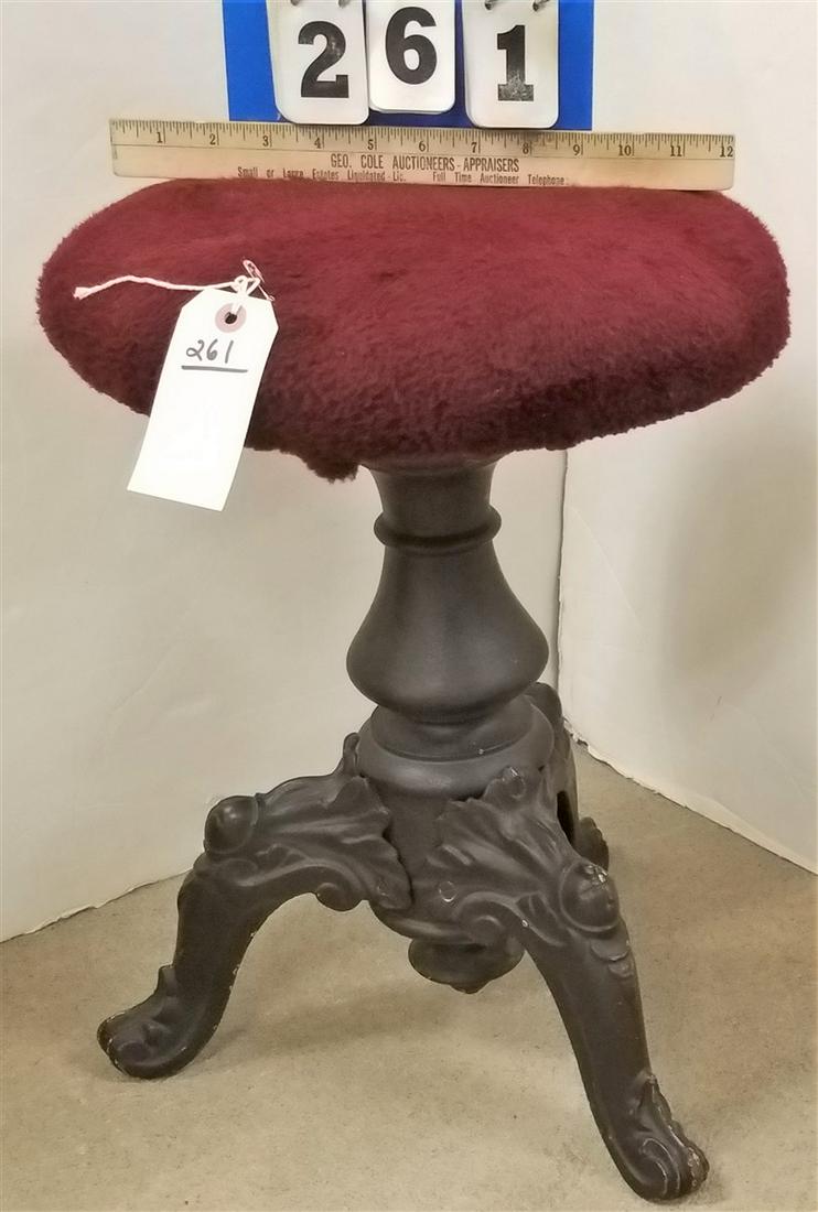 CAST IRON AND TURNED WOOD BASE PIANO STOOL (1 of 2)