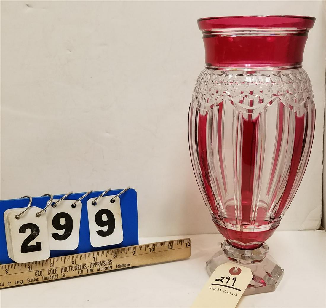 VAL ST LAMBERT RUBY CUT TO CLEAR VASE 12 1/4" (1 of 3)