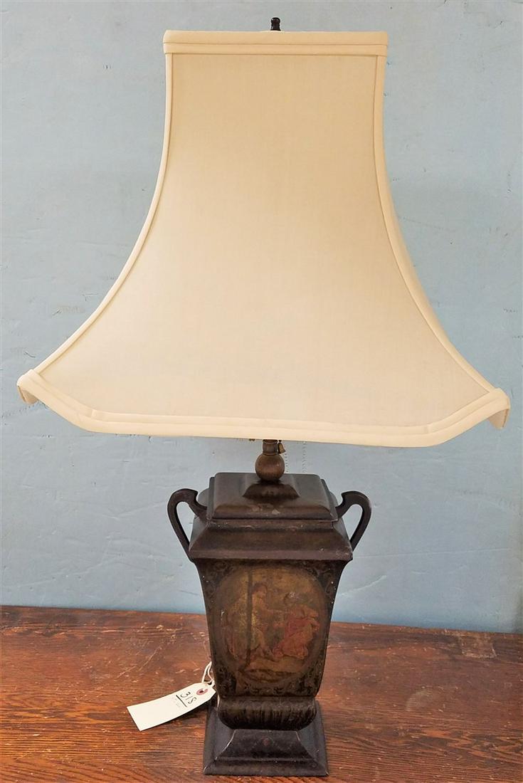19th c. PTD. TOLE COVERED JAR LAMP, 28" (1 of 2)