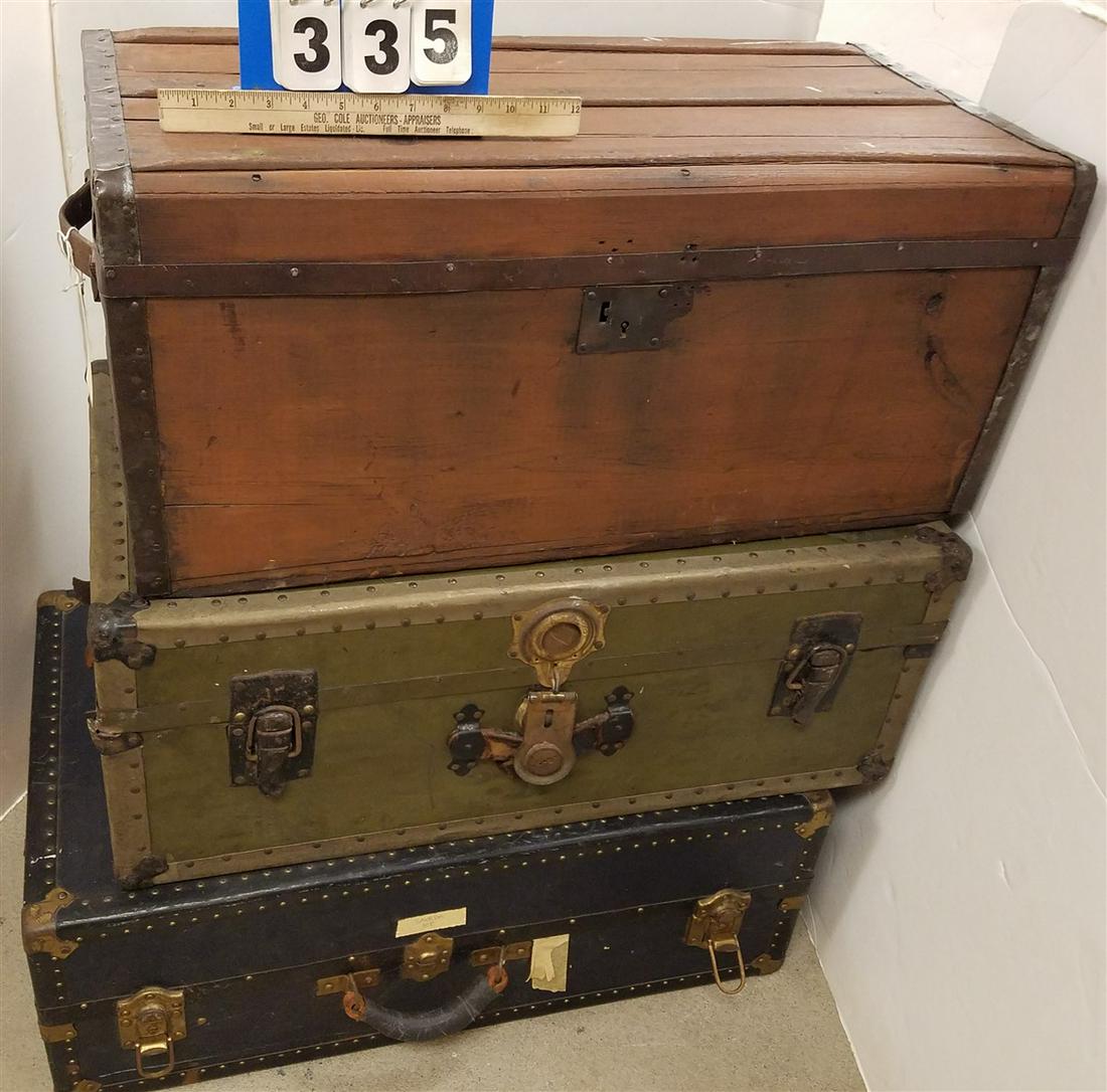 3 TRUNKS + CONTENTS, LINENS, BOTTLES ETC. (1 of 9)
