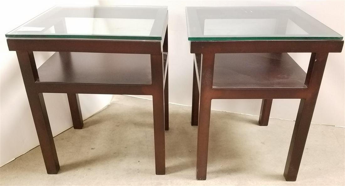 PR. STEEL 2 TIER GLASS TOP END STANDS, 22"H X 18" SQ. (1 of 3)