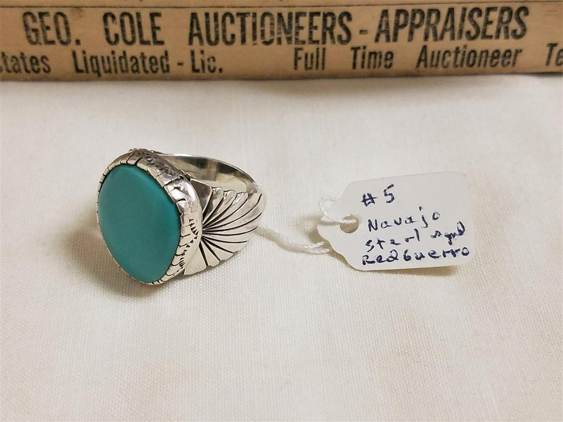 NAVAJO STERL. RING W/ TURQUOISE, SGND. RED GUERRO (1 of 1)