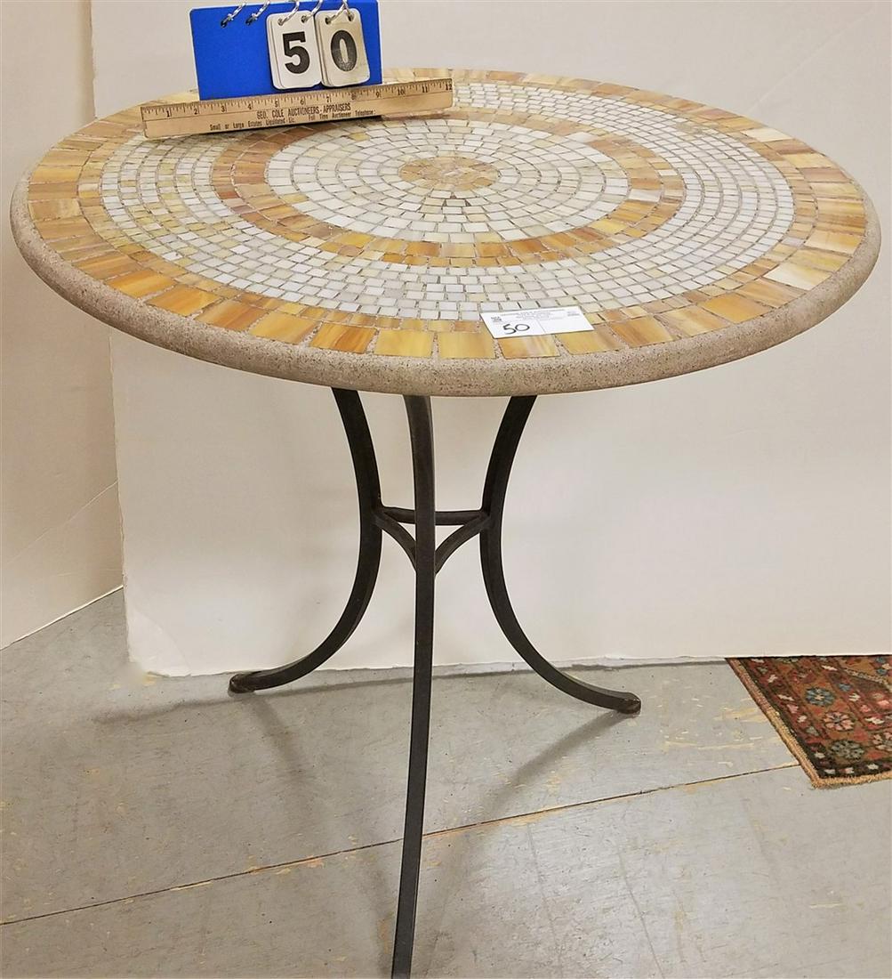29" DIAM. GLASS MOSIAC TOP, WROUGHT BASE STAND, 30" (1 of 6)