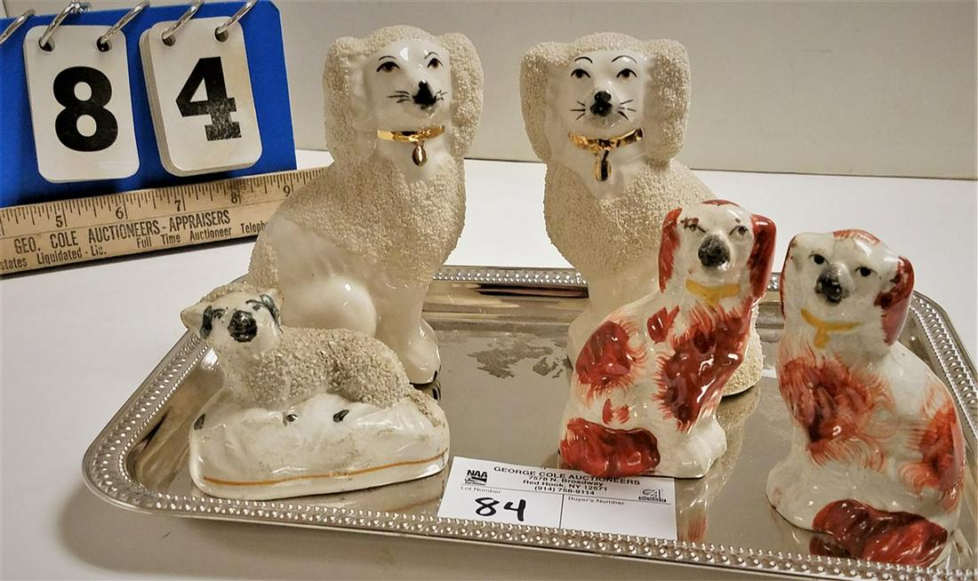 TRAY 2 PR. STAFFORDSHIRE MINI DOGS, 5" + 3.5" + (1 of 3)