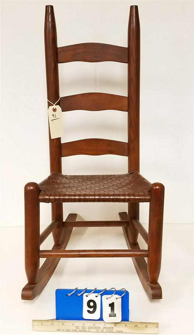 19th c. PRIM. SPLINT SEAT CHILD'S LADDER BACK CHAIR (1 of 2)