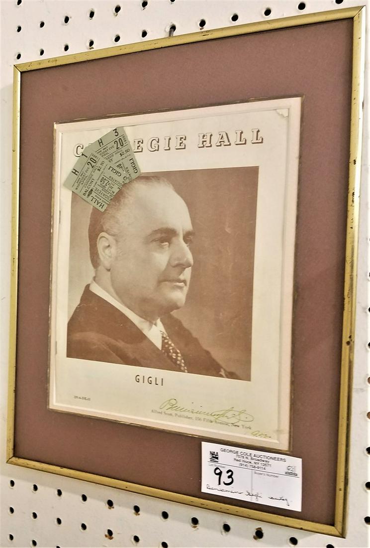 AUTOGRAPHED CARNEGIE HALL PROGRAM BY BENIAMINO GIGLI, (1 of 1)
