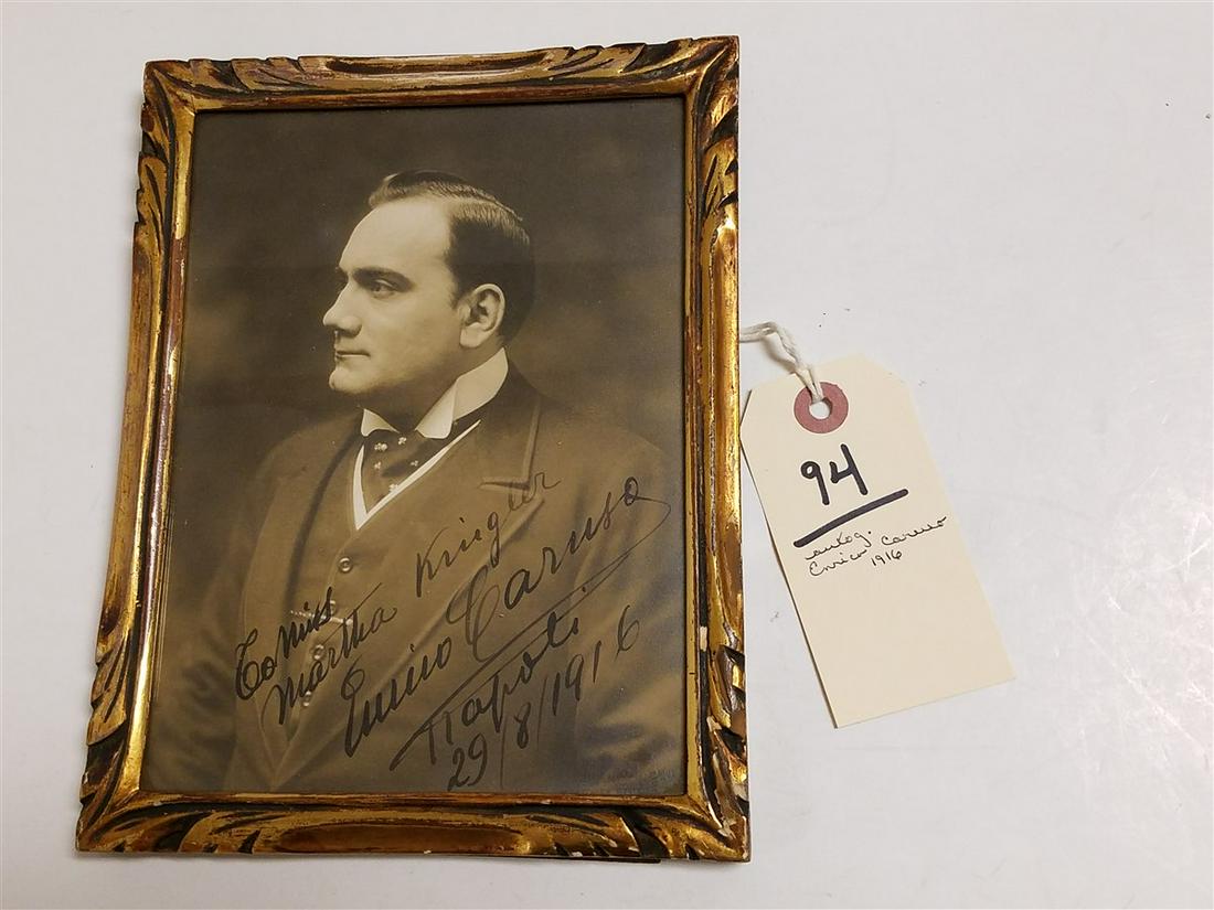 FRAMED PHOTO AUTOGRAPHED BY ENRICO CARUSO, 1916 7.5" X (1 of 2)