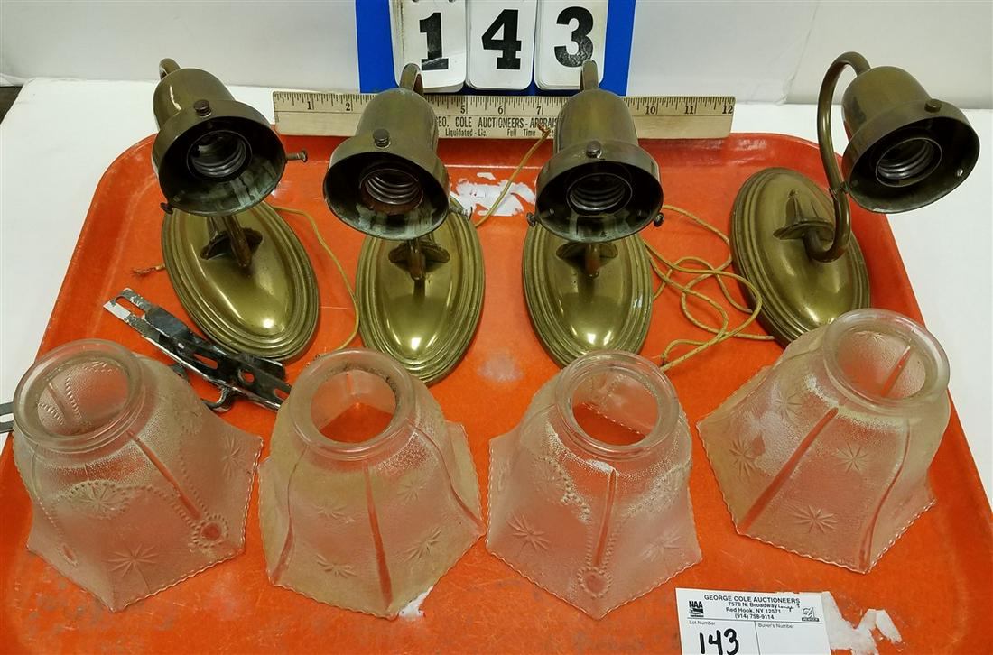 TRAY 4 BRASS WALL SCONCES W/ SHADES (1 of 1)