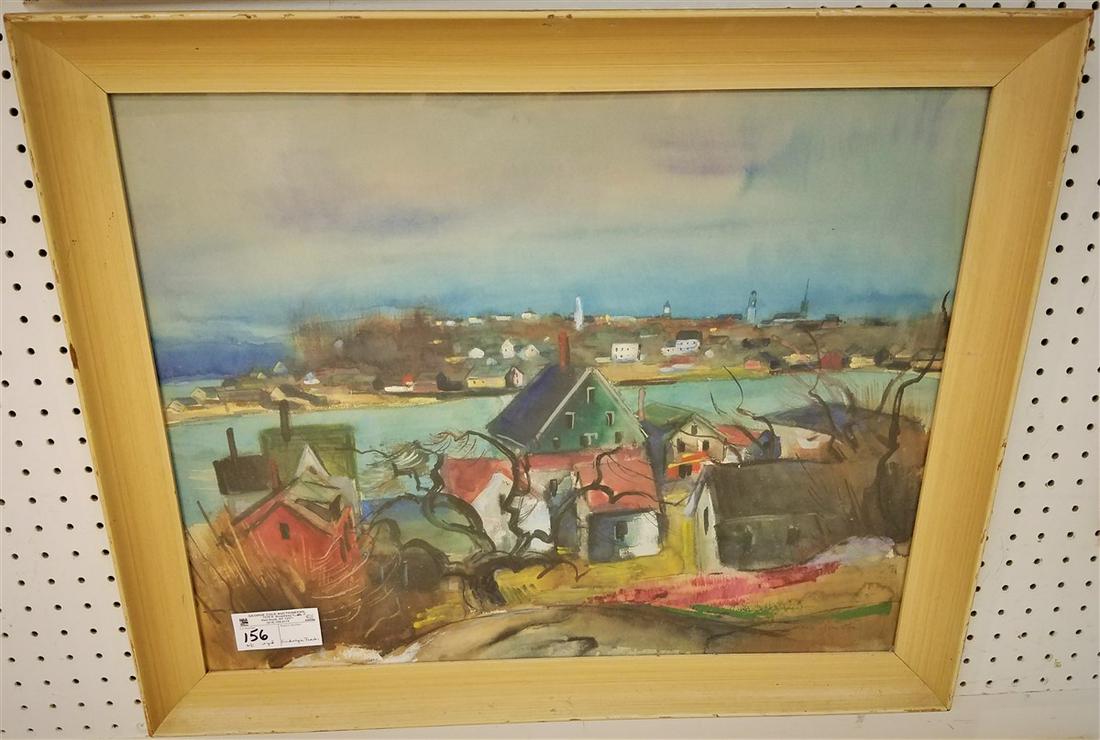 FRAMED W/C NEW ENGLAND VILLAGE, SGND. RUDOLPH JACOBI, (1 of 1)