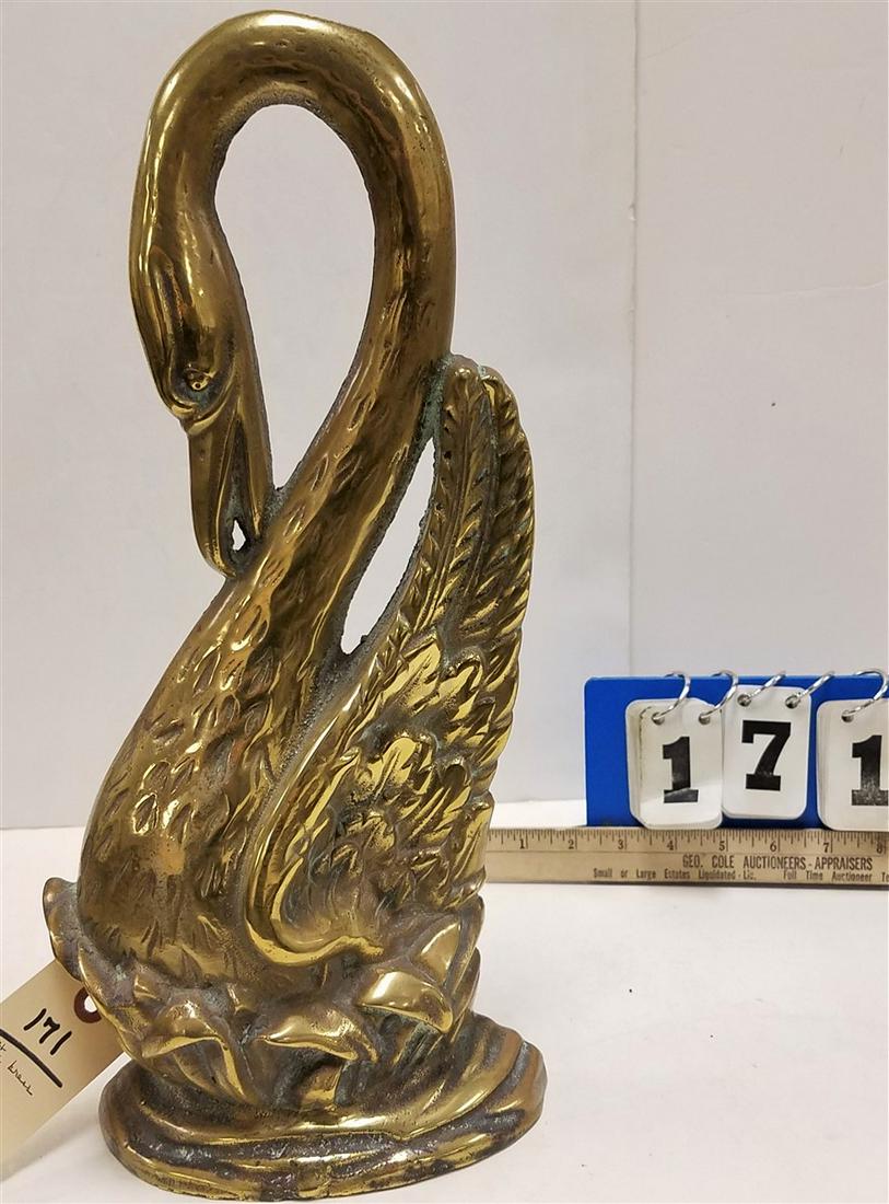 19th c. BRASS SWAN DOOR STOP, 15.5"H X 7"W (1 of 2)