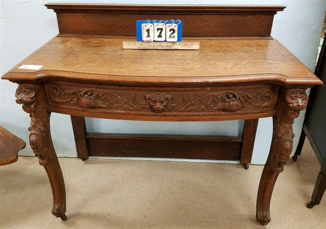 C.1900 CARVED OAK CONSOLE TABLE, 33.5"H X 39.75"W X (1 of 3)