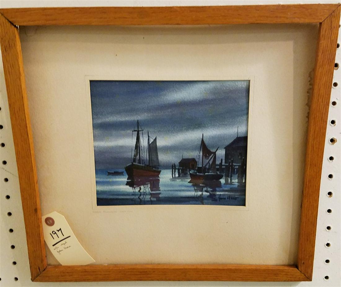 FRAMED W/C HARBOR MOONLIGHT, CAPE COD, SGND. JOHN HARE, (1 of 1)