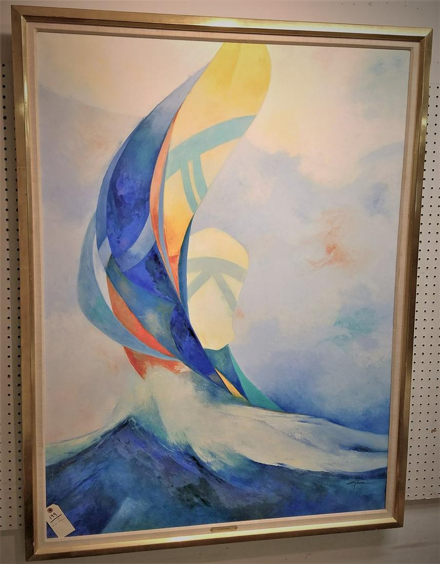 FRAMED O/C SAILBOAT, SGND. CLAUDE GAVEAU, 52" X 39" (1 of 1)