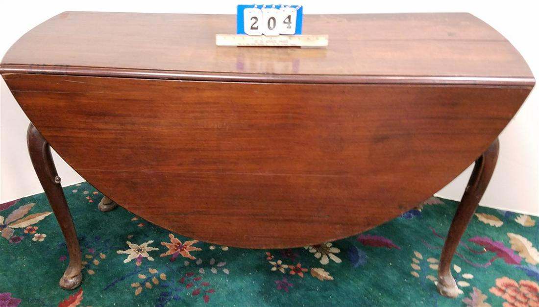 18th c. QA MAHOG. PAD FOOT SWING LEG TABLE, 29"H X 54"W (1 of 3)