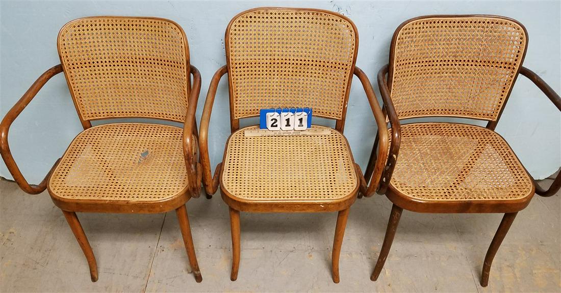 SET 6 BENTWOOD ARMCHAIRS W/ CANE SEATS + BACKS (1 of 3)