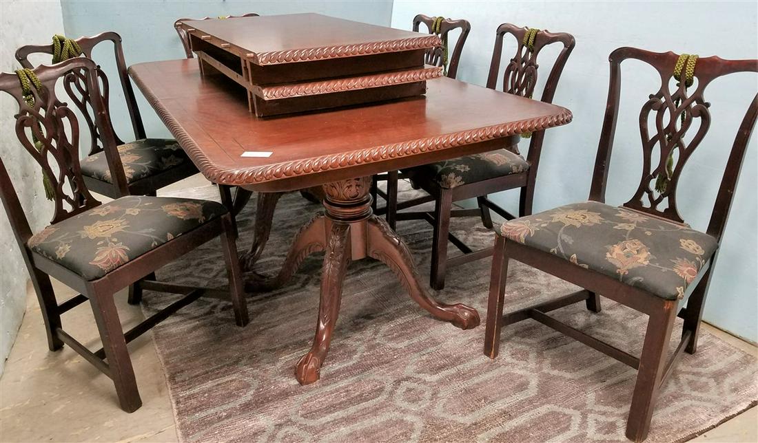 CHIPPENDALE STYLE MAHOG. DOUBLE PED. DINING TABLE, W. 2 (1 of 5)