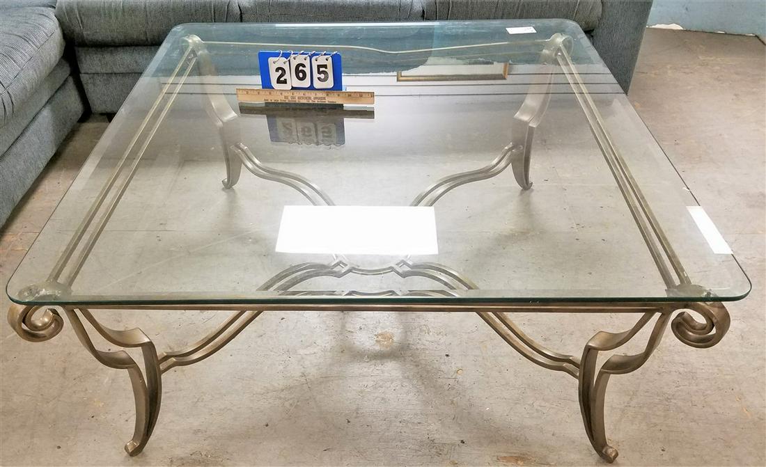 WROUGHT BASE COFFEE TABLE W/ BEVELLED GLASS TOP, 19.5"H (1 of 2)