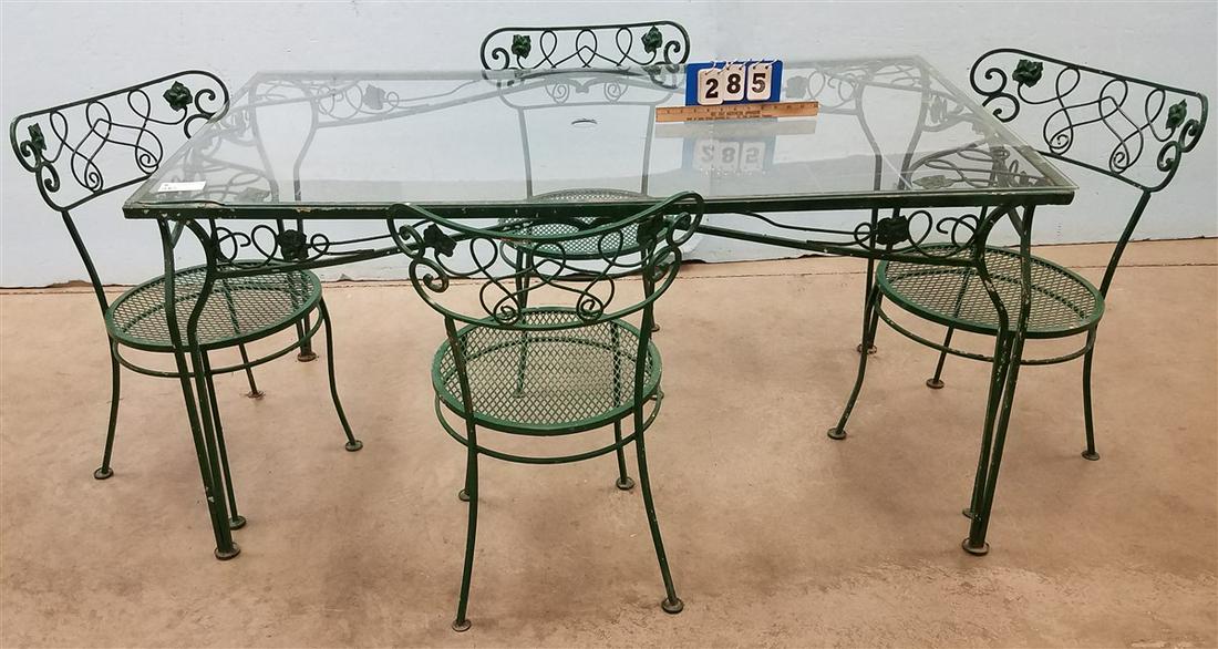 WROUGHT PATIO TABLE, " X 5' W/ 4 CHAIRS (1 of 2)