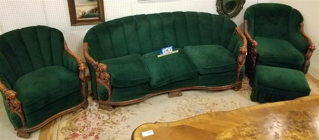 4PC. 30'S CARVED FRAME UPHOLS. SOFW W/ PR. CLUB CHAIRS (1 of 3)