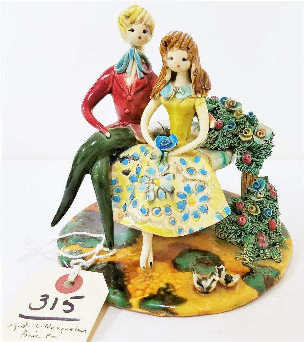 GLAZED CERAMIC GROUP, L. NEUQUELMAN PARIS FR, 6"H X (1 of 2)