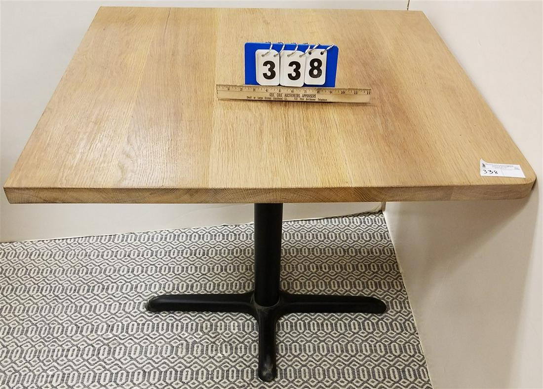 METAL PED. BASE OAK TOP TABLE, 30"H X 34" X 32": METAL PED. BASE OAK TOP TABLE, 30"H X 34" X 32"