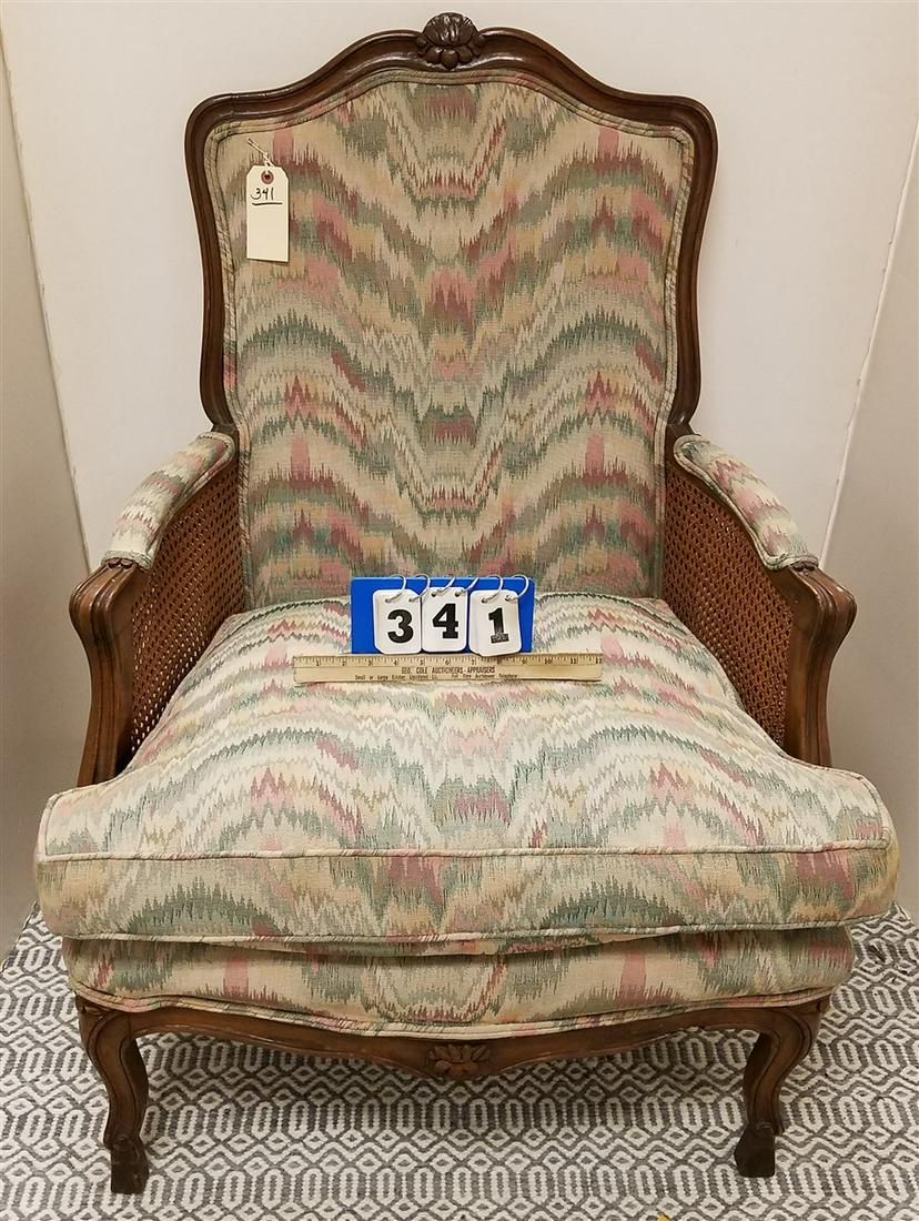 UPHOLS. ARMCHAIR W/ CANED SIDES (1 of 1)