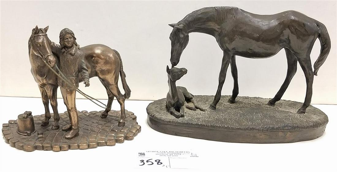 TRAY 2 GENESIS FINE ART HORSE SCULPTURES, MARE W/ COLT,: TRAY 2 GENESIS FINE ART HORSE SCULPTURES, MARE W/ COLT, GIRL & PONY