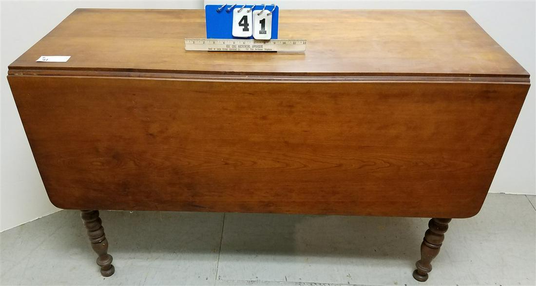 19th c. CHERRY DROP LEAF TABLE W/ SAUSAGE TURNED LEGS, (1 of 2)