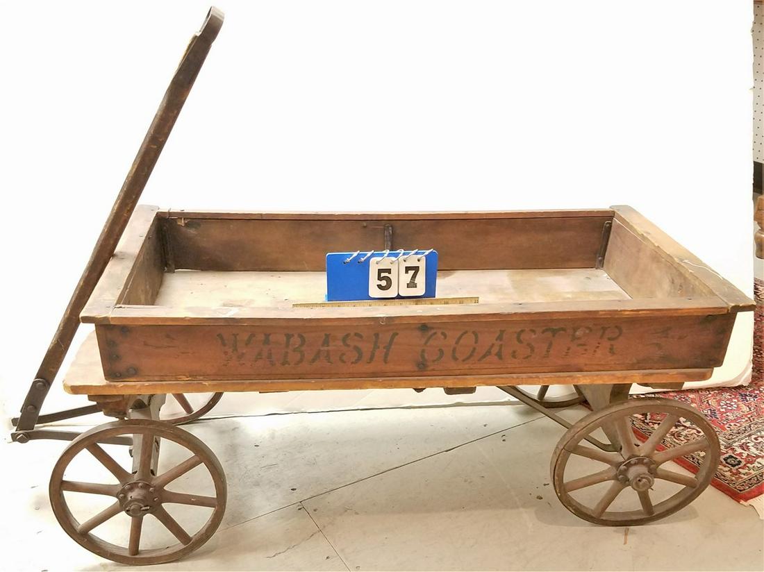 19th c. WOODEN WAGON, WABASH COASTER, 17"H X 27"L X (1 of 2)