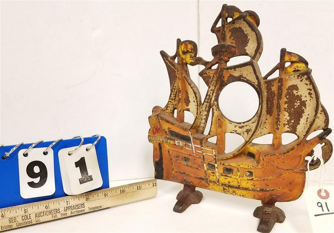CAST IRON SHIP DOORSTOP, 11"H X 10.5"W (1 of 2)