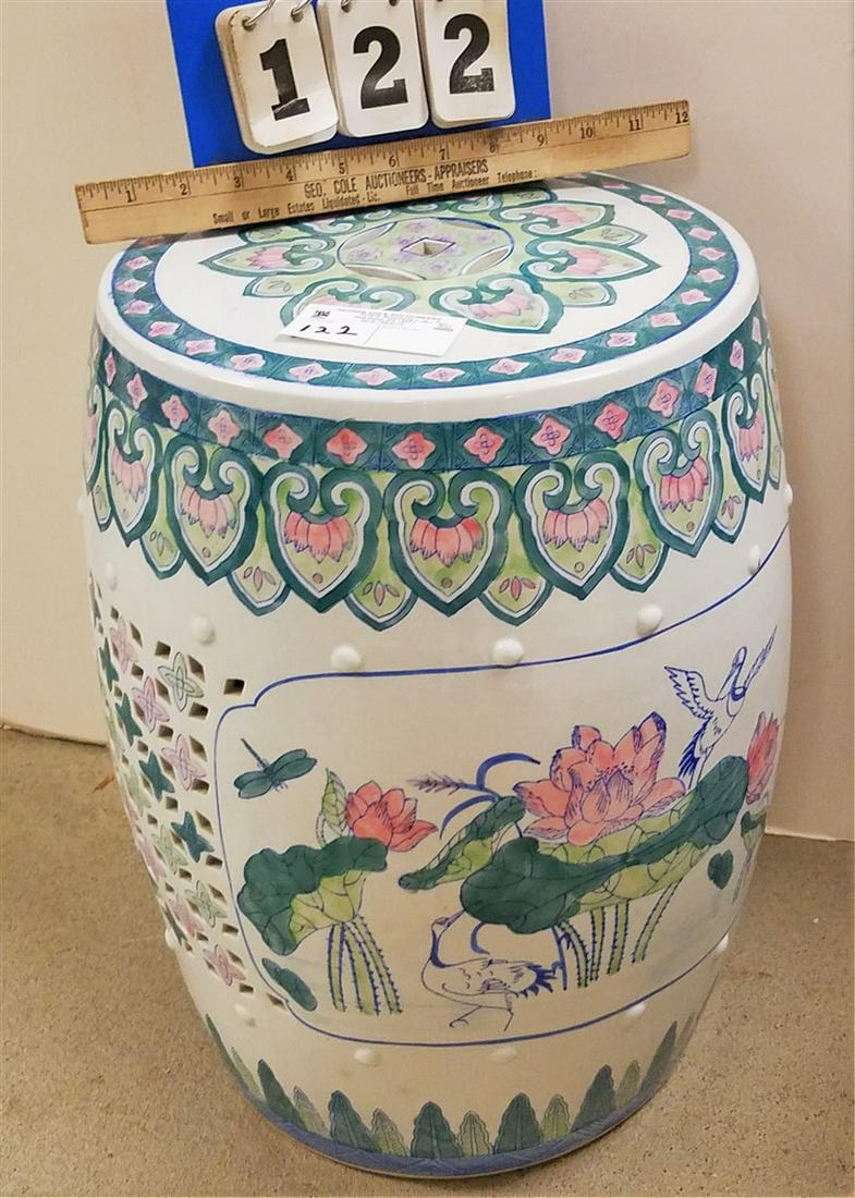 PORCELAIN GARDEN SEAT, 158.5"H X 12" DIAM.: PORCELAIN GARDEN SEAT, 158.5"H X 12" DIAM.