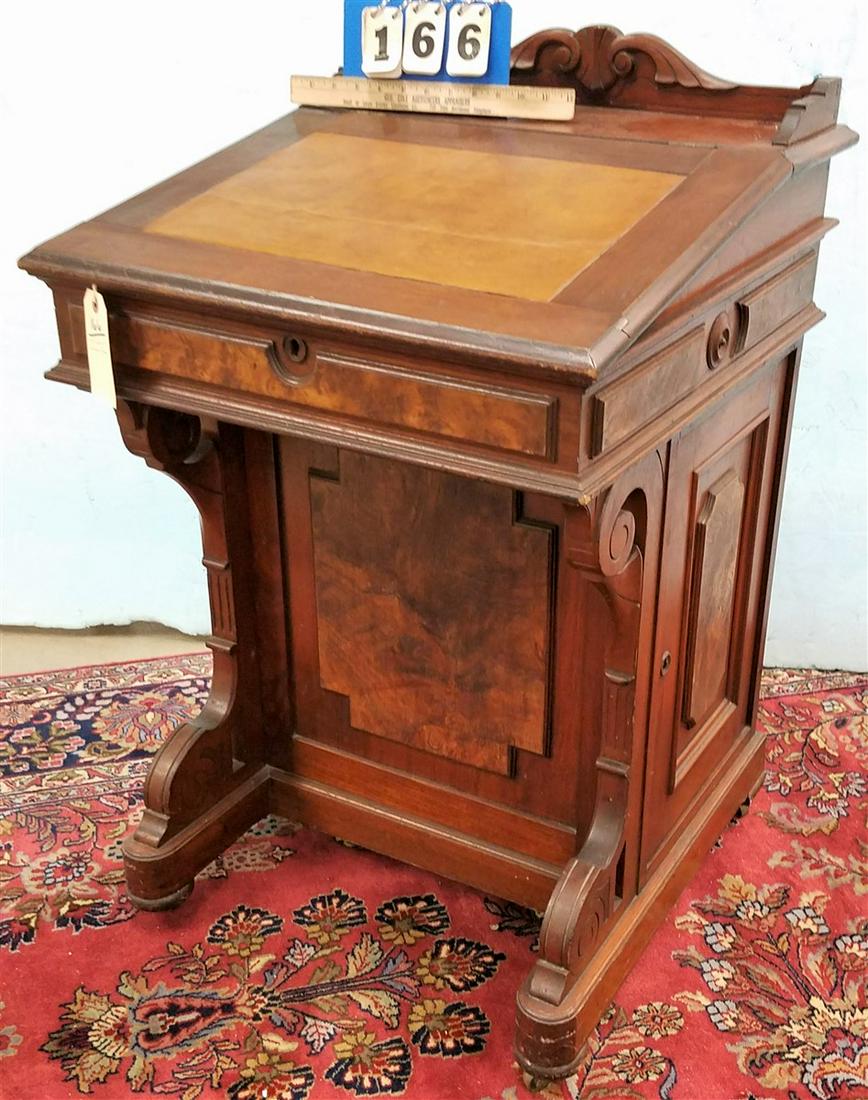 VICT. WALNUT & BURL WALNUT DAVENPORT DESK, 35.5"H X (1 of 5)