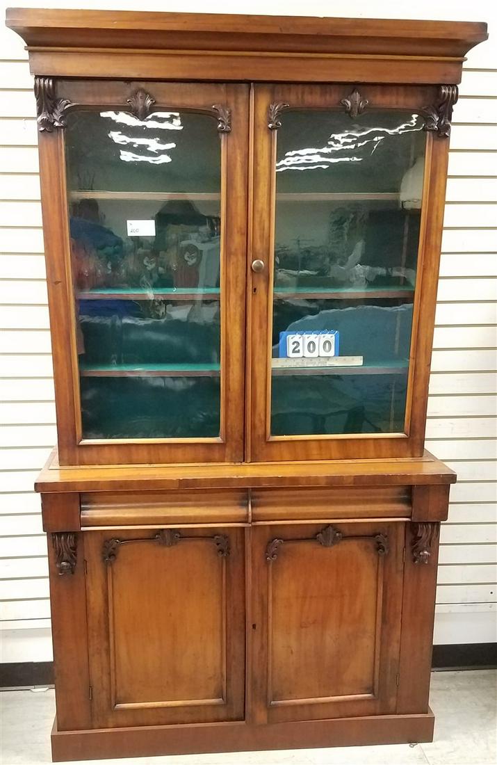 19th c. BOOKCASE CABINET 75"H X 45.5"W X 17.5"D (1 of 2)